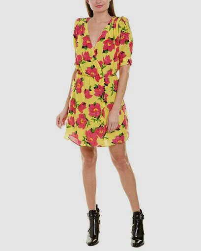The Kooples Women's Yellow Pivoine in Love Printed Sheath Dress Size 2