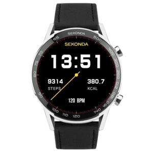 Sekonda Smart Watch Active Plus Silver Case Black Leather Strap 30178 RRP £99.99 - Picture 1 of 7