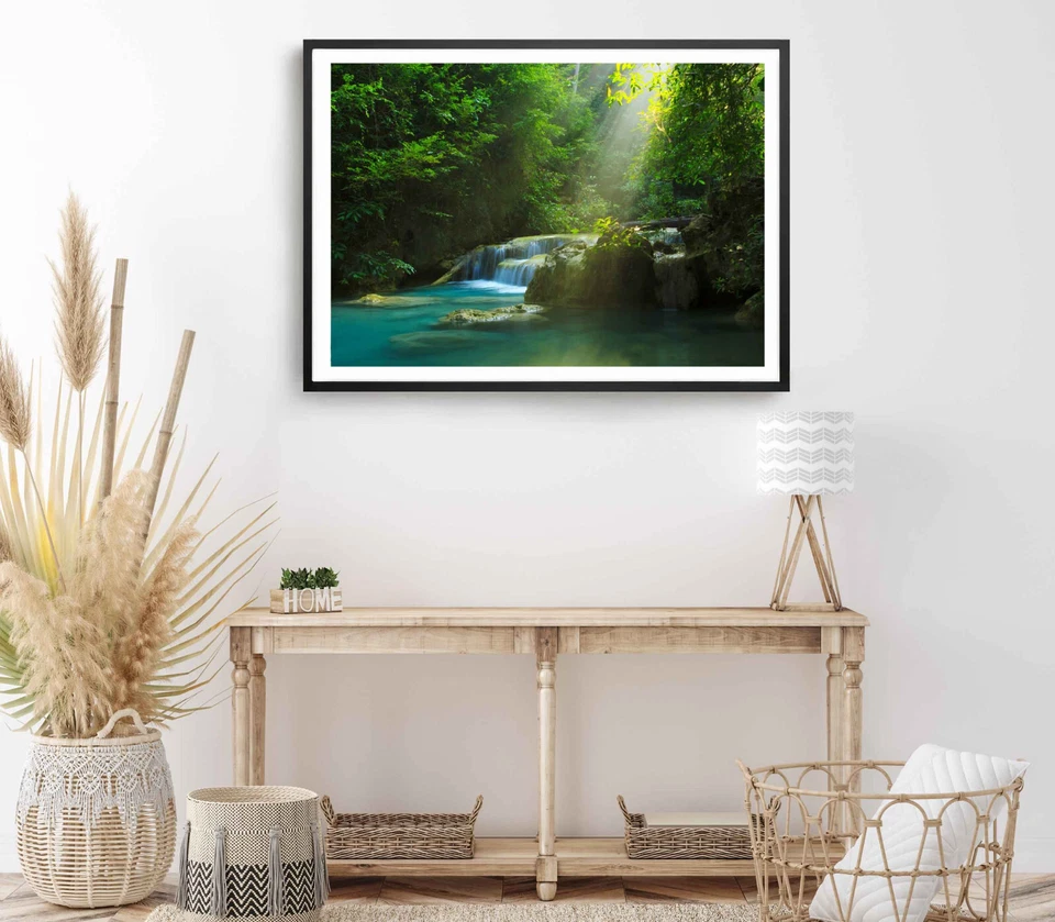 Erawan Waterfall Print, Forest Wall Art,Waterfall Framed Nature Wall Art,Natural - Image 1 of 1