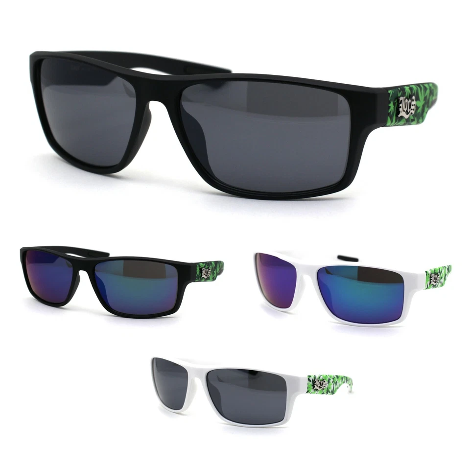 Locs Marihuana Olla Estampado de Hojas Rectangular Deporte Cuerno Rim Gafas Sol - Imagen 1 de 1
