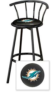 Bar Stool w/ Back 29" Tall NFL Sports Team Logo Black Metal Finish Swivel Seat 