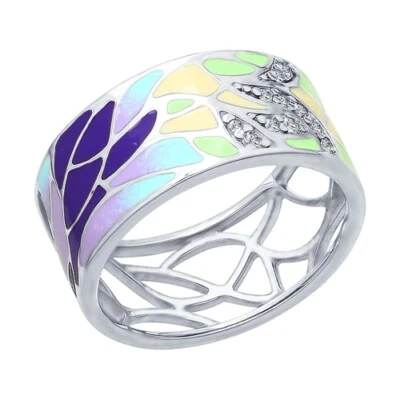 Ring Sterlingsilber 925 Damen Echtschmuck Zirkonia Emaille Neu Eliteschmuck - Bild 1 von 2