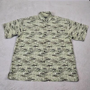 Newport Blue Hawaiian Shirt Mens Medium Island Tropical Camouflage Shark Fish - Picture 1 of 11