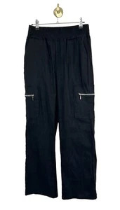 Girls Teen Tween Black Silver Cargo Zipper Elasticated Waist Pants Size L Fit 12 - Picture 1 of 7