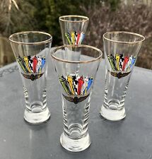 Vtg Set of 4 Indianapolis Motor Speedway Wing Wheel Flag Pilsner Bar Glass 10 Oz