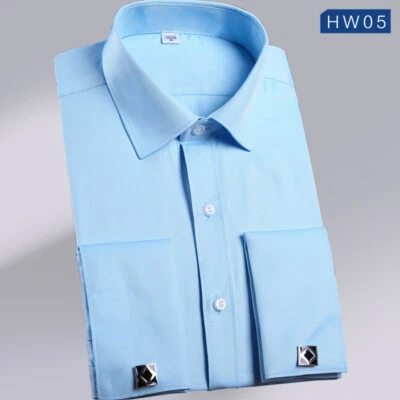 Camicie eleganti da uomo lusso business formali camicie francesi con gemelli top - Immagine 1 di 4