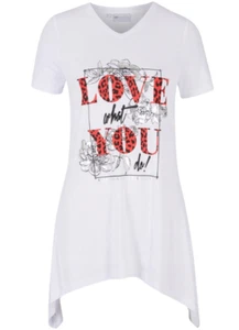 Damas Blanco Hanky Dobladillo Longline Top 14 - 16 Love What You Do Logo Camiseta Bonita - Imagen 1 de 2