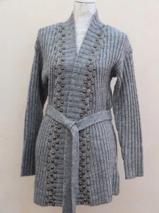 Dorothy❤️ GREY Chunky KNIT BEADED Long COATIGAN Wool Tie Cardigan ❤️ 6 8 36 BNWT - Picture 1 of 7