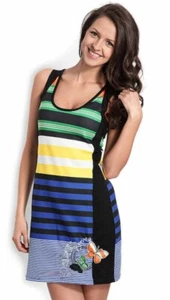 Desigual Women Tank Dress Multicolor Stripe Sz L Butterfly Embroider Poly Blend - Picture 1 of 20