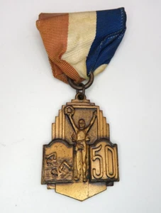 Antigua medalla de premio de natación 1950 con cinta - Imagen 1 de 3