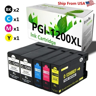 5PK PGI-1200XL Ink Cartridge for Canon MAXIFY MB2020 MB2120 MB2320 MB2720,2BCMY - Image 1 of 2