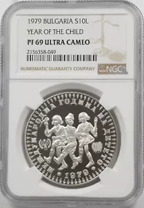 Bulgarien 1979 10 Leva PP NGC PF69 ULTRA CAMEO Year Of Child NG2071 Combin sh - Bild 1 von 2
