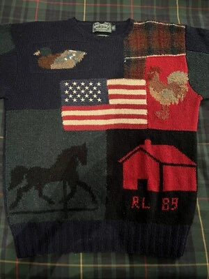 Ralph Lauren Polo Country ‘89 Holiday Flag Vintage Patchwork Sweater Size L - Image 1 of 4