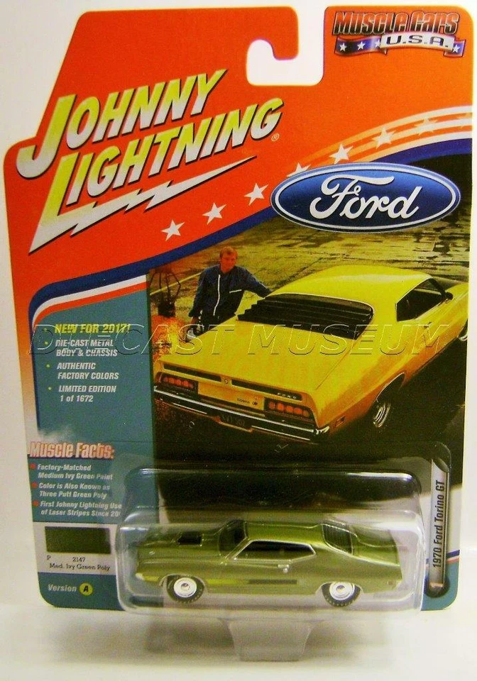 Johnny Lightning 1970 Ford Torino GT Med Ivy Green Poly RR Tires 2017 Release 1