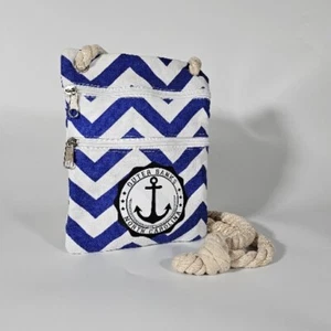 North Carolina Outer Banks Souvenir Blue & White Striped Rope Crossbody Purse - Picture 1 of 11