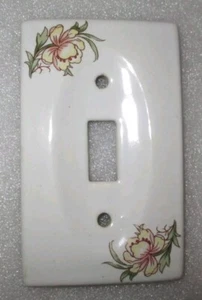 VINTAGE PORZELLAN EINWANDIGE SCHALTERPLATTE mit BLUMEN DESIGN - 4 1/2" x 2 3/4" - Bild 1 von 2