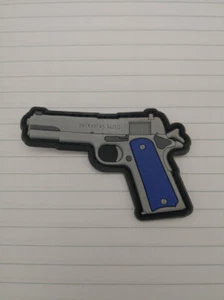 3D PVC WWII Colt 1911 Cal45 Gun Tactical Military Rubber Hook Patch Gray Blue - Picture 1 of 6