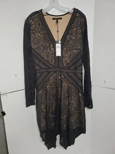 BCBGMAXAZRIA Alex Abendkleid Spitze Taschentuchsaum nude gefüttert Gr. Large  - Bild 1 von 5