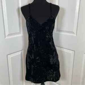 Cotton Candy Vintage Black Crushed Velvet Halter Back Mini Dress Size S - Picture 1 of 10
