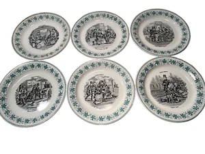 6 Society Ceramics RICHARD Via Ferrata Series Dessert Plates Green & White Italy - Picture 1 of 18