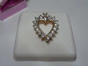 Estate Classic 3/4ctw Round Bright CZ Open Heart 14Kt Yellow Gold Pendant #12449 - Picture 1 of 5