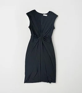 Calvin Klein Womens V-Neck Black Knot Stretch Knee Length Midi Dress Size 2 NWT - Picture 1 of 12