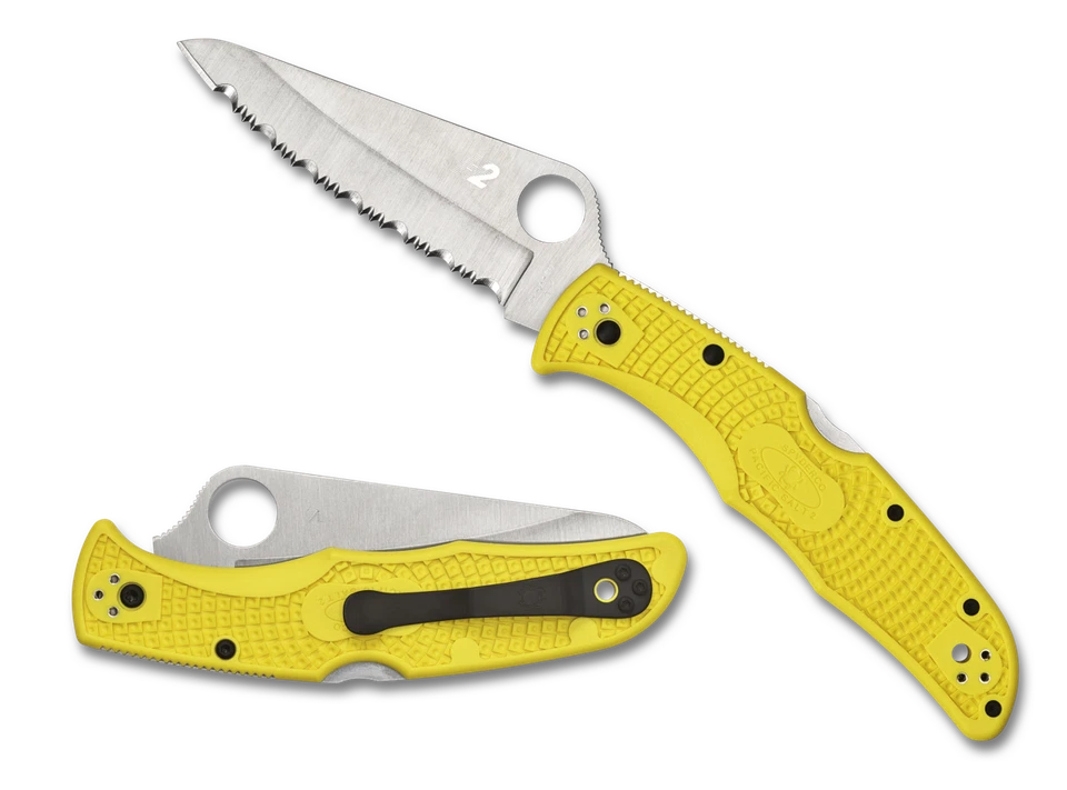 Spyderco Knives Pacific Salt 2 Lockback Yellow FRN Serrated H2 Stainless C91SYL2 - Image 1 of 4