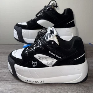 Naked Wolfe Women’s Platform Sneakers – Black/White – Size 7 (EU 37, UK 4.5) - Picture 1 of 7
