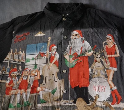 Рубашка мужская Tori Richard размер XL Santa Shock рождественская лента Nicky Hawaii праздник США - Изображение 1 из 4