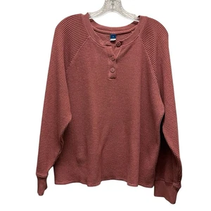 Top Henley de manga larga tejido gofre azul marino antiguo para mujer XL informal rosa polvoriento - Imagen 1 de 10