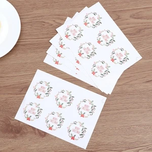 5 Sheets Wine Bottle Labels Merry Christmas Wreath Round Stickers Cookies - Picture 1 of 12