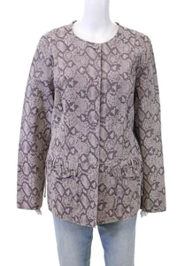 Chi by Carlos Falchi Damen Lederjacke Animal Print Knopfleiste Lila Größe XL - Bild 1 von 6