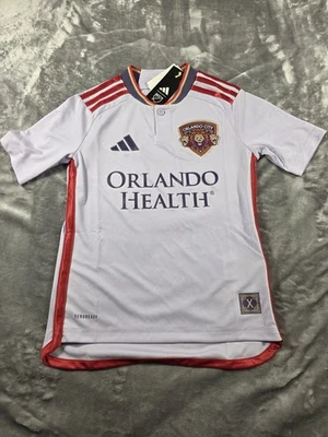 NWT Adidas Kids Orlando City 24/25 Away Jersey Youth Small MLS Kit  Purple Red - Image 1 of 4