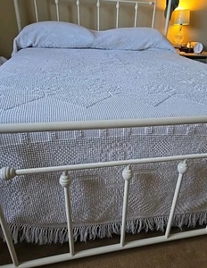 "Manta de chenilla blanca vintage con flecos palomitas de maíz texturizadas Queen 119"" x 102""" - Imagen 1 de 16