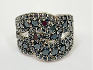 STUNNING! Sterling Silver 925 Black Bold CZ Pave Cocktail Ring Size 9 - Picture 1 of 24