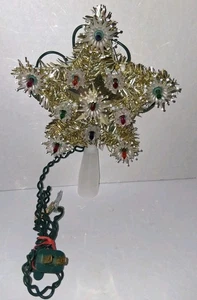 Vintage Christmas Star Tree Topper multicolor lights Gold/Silver tinsel 6" WORKS - Picture 1 of 6