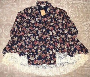 NEU UMGEE WESTERN BOHO GEBLÜMT TIEFMARINE PRINT UND SPITZE KNOPF TUNIKA TOP GR XL - Bild 1 von 4