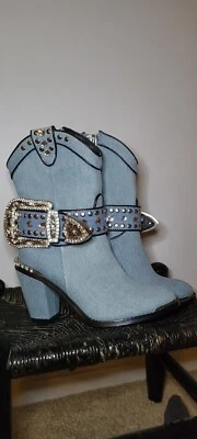 Botas Dolls Kill Chambray Sheriff estrás para mujer talla 6,5/6-leer descripción Foto 1 de 4