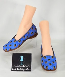 Paul Mayer Moods Women's Blue Flower Print With Leather Trim Loafers Size 8 190 - Picture 1 of 16