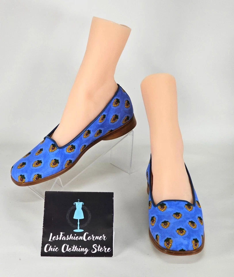 Paul Mayer Moods Women's Blue Flower Print With Leather Trim Loafers Size 8 190 - Image 1 of 4