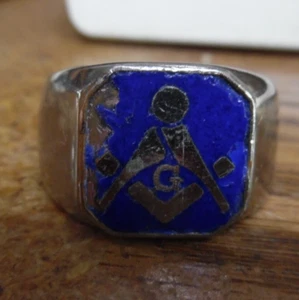 Vintage silver tone Masonic ring blue size 9 - Picture 1 of 3