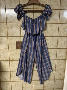 Saltwater Luxe Women’s Boho Retro Off Shoulder One Piece Striped Romper, Sz XS - Picture 1 of 12