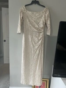 Lauren Ralph Lauren Off The Shoulder gown Dress Sz 12 Sequin Beige $210 - Picture 1 of 14