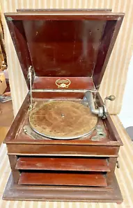 Vintage Columbia Grafonola Wind Up Record Player in Wooden Case. Not Working - Foto 1 di 15