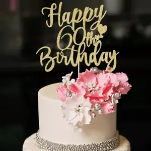 Handmade 60th Birthday Cake Topper with Glitter Bunting Decoration (Gold) - Picture 1 of 12
