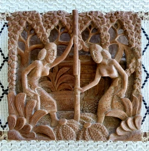 Vintage Balinese 3D Sculpture Wooden Wall Hanging Carving - Picture 1 of 9