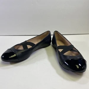 TARYN ROSE TRi Bice Black Leather Crisscross Mary Janes Ballerina Ballet Flats 6 - Picture 1 of 8