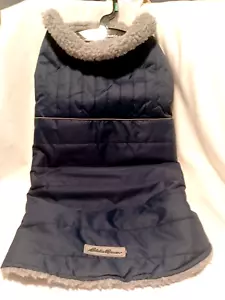 Eddie Bauer Dog Vest/Coat- Blue Nylon quilted &Gray, Sherpa Lined SIZE LARGE NEW - Picture 1 of 4