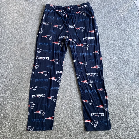 New England Patriots Cotton Pajamas Pants Men's Blue All Over Logo NFL Medium Cover