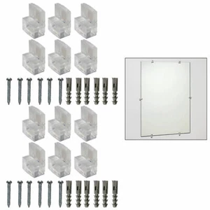 12 Mirror Clips Mounting Brackets Holders Metal Screws Hanging Wall Hooks Anchor - Picture 1 of 1